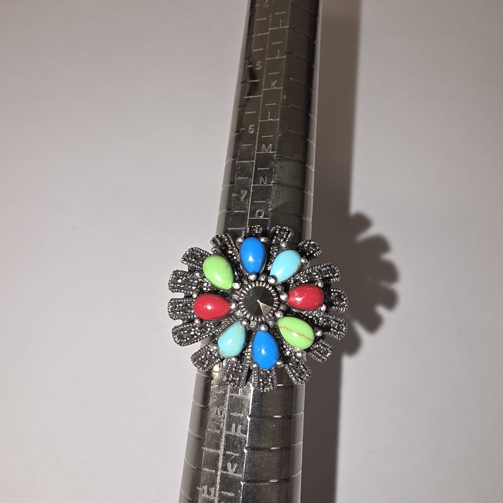 Colorful Gemstone Flower Ring